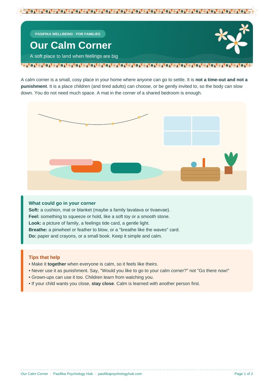Calm Corner Plan worksheet preview