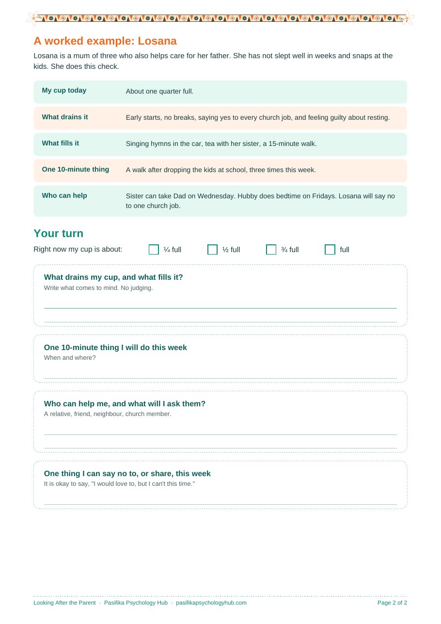 Looking After the Parent worksheet, page 2